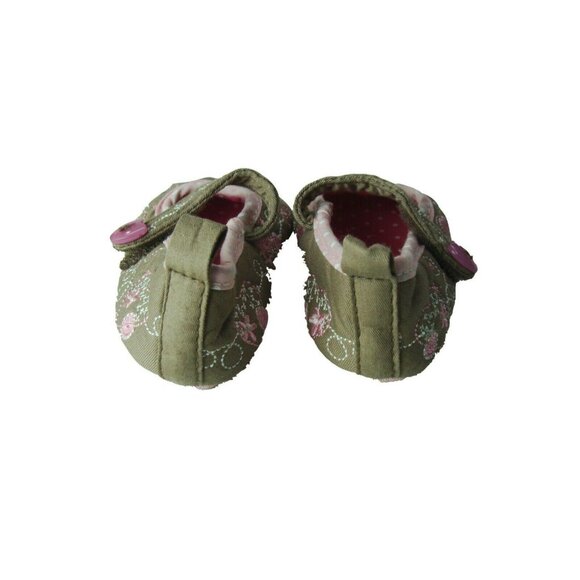 Infant Girls Mary Jane Shoes Size 1 Embroidered Pink & Green Floral Design With - Picture 4 of 9